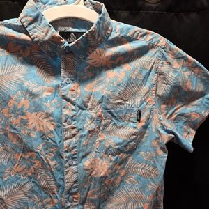 Molokai Surf Co Mens Blue Pink Floral Tropical Hawaiian Button Down Shirt Sz M